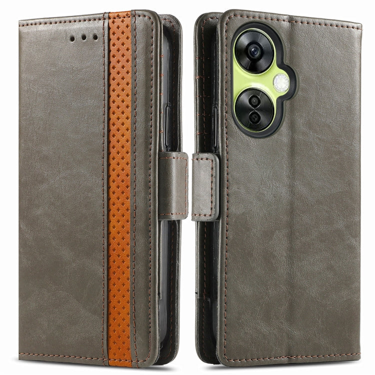 For OnePlus Nord CE 3 Lite CaseNeo Splicing Dual Magnetic Buckle Leather Phone Case(Gray)