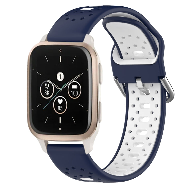 For Garmin Forerunner Sq2 Music 20mm Breathable Two-Color Silicone Watch Band(Midnight Blue+White)