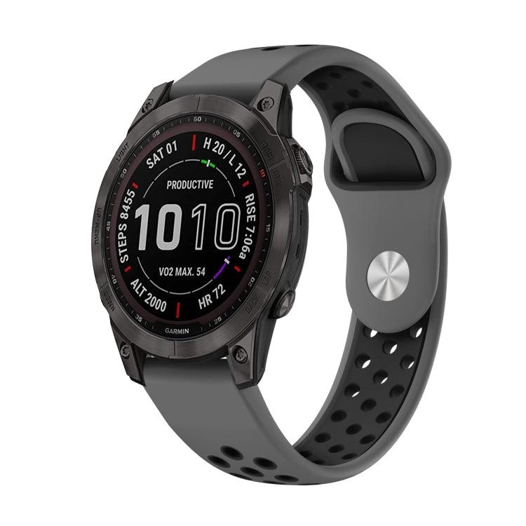 For Garmin Fenix 7 22mm Sports Breathable Silicone Watch Band(Grey+Black)