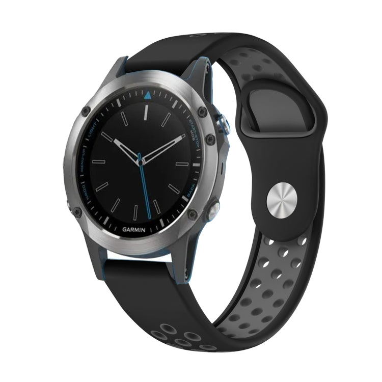 For Garmin Quatix 5 22mm Sports Breathable Silicone Watch Band(Black+Grey)