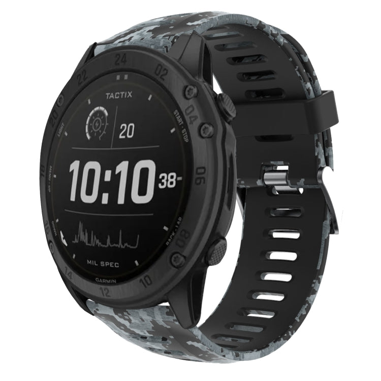 For Garmin Tactix Delta 26mm Camouflage Printed Silicone Watch Band(Black+Digital Camouflage)