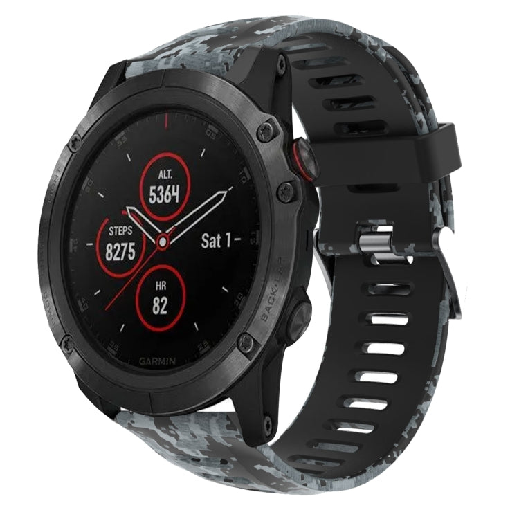 For Garmin Fenix 5X Plus 26mm Camouflage Printed Silicone Watch Band(Black+Digital Camouflage)