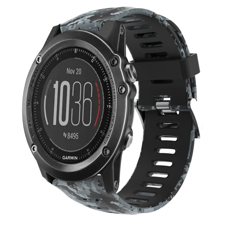 For Garmin Fenix 3 HR 26mm Camouflage Printed Silicone Watch Band(Black+Digital Camouflage)
