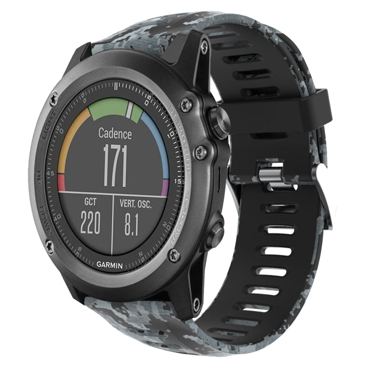 For Garmin Fenix 3 Sapphire 26mm Camouflage Printed Silicone Watch Band(Black+Digital Camouflage)