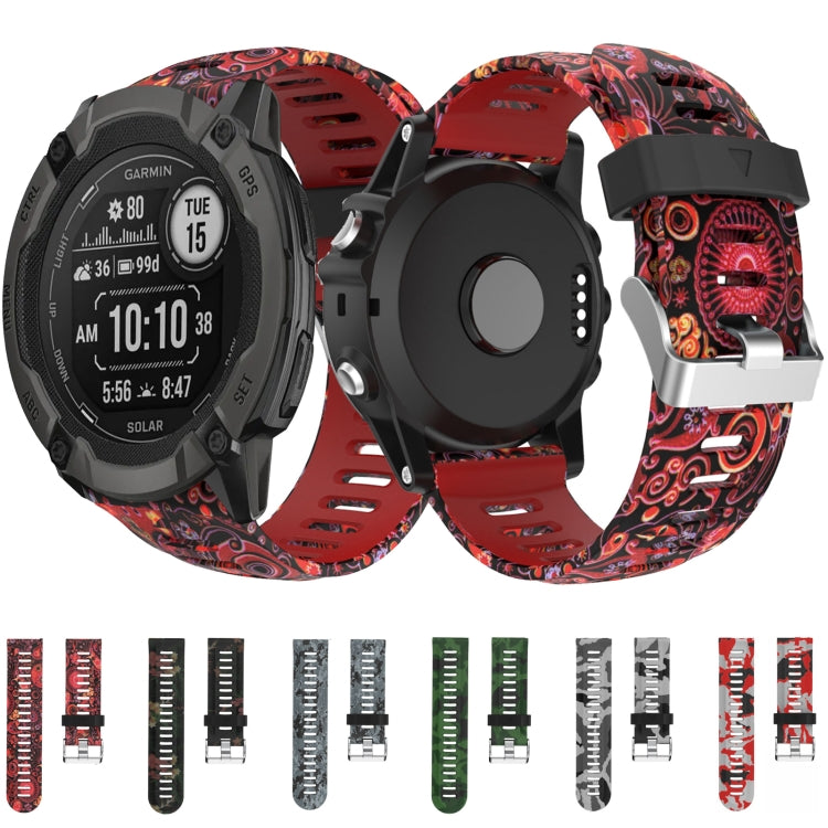 For Garmin Enduro 2 26mm Camouflage Printed Silicone Watch Band(Grey+Army Camouflage)