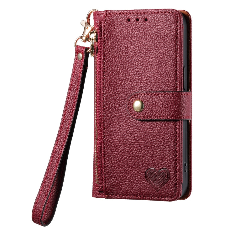 For iPhone 13 mini Love Zipper Lanyard Leather Phone Case(Red)
