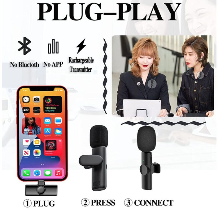 Bluetooth Mini Microphone Wireless Lavalier Noise Reduction Microphone for iPhone / iPad, with 8 Pin Receiver & Dual Microphones