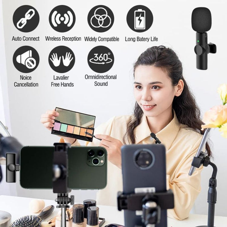 Bluetooth Mini Microphone Wireless Lavalier Noise Reduction Microphone for iPhone / iPad, with 8 Pin Receiver & Dual Microphones