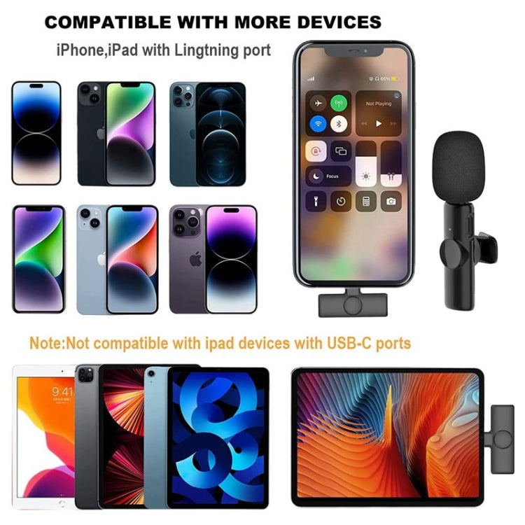 Bluetooth Mini Microphone Wireless Lavalier Noise Reduction Microphone for iPhone / iPad, with 8 Pin Receiver & Dual Microphones