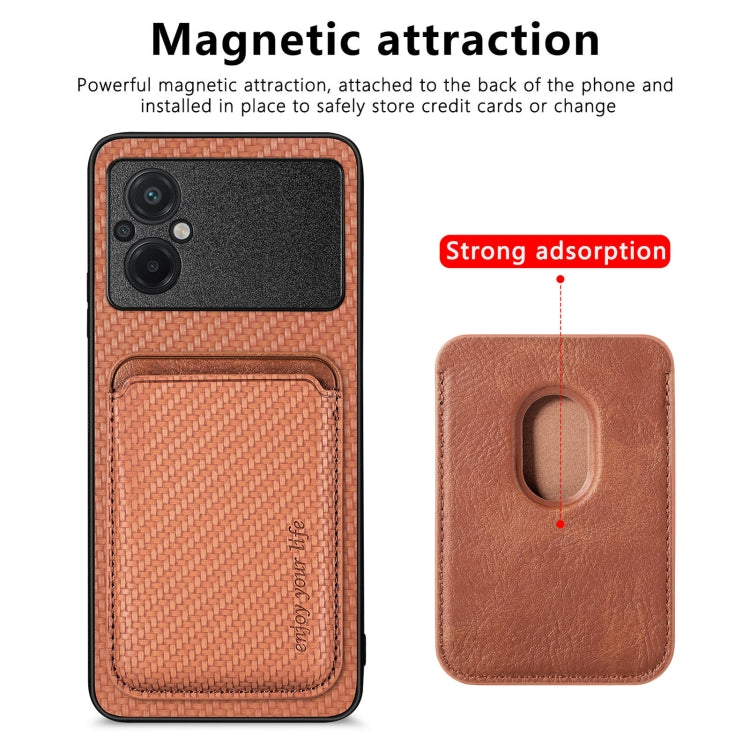 For Xiaomi Poco M5 4G Carbon Fiber Leather Card Magnetic Phone Case(Brown)