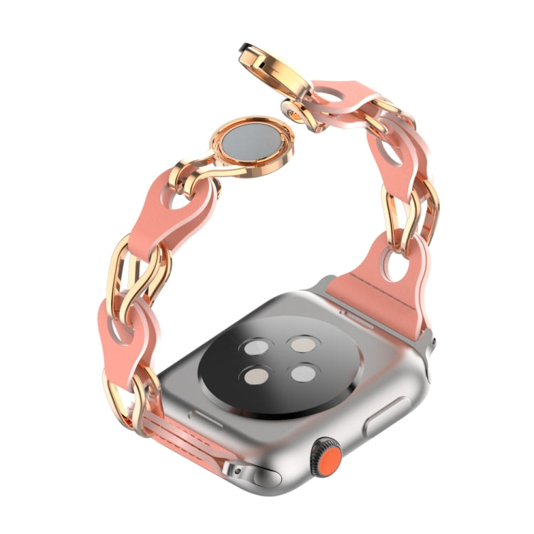 For Apple Watch 2 42mm Hollow Leather Chain Magnetic Buckle Watch Band(Red)