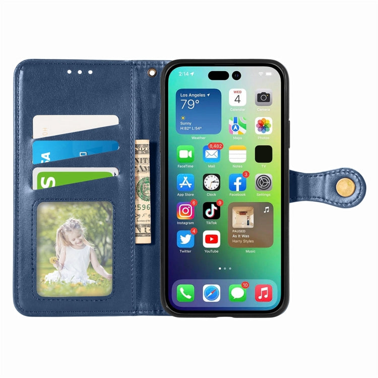 For iPhone 15 Pro Retro Solid Color Buckle Leather Phone Case(Blue)