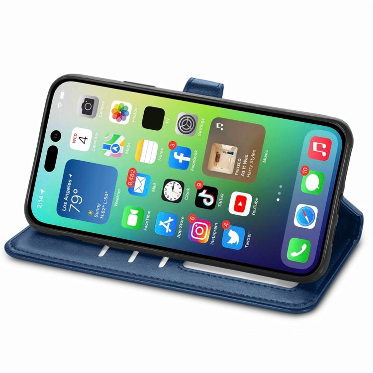 For iPhone 15 Pro Retro Solid Color Buckle Leather Phone Case(Blue)