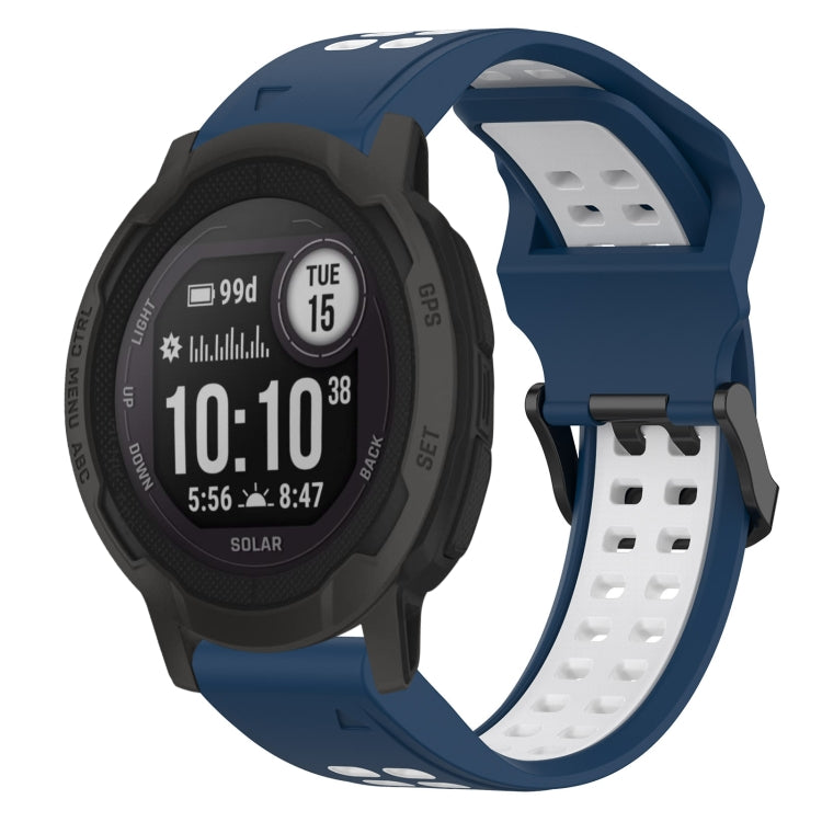 For Garmin Instinct 2 Solar 22mm Two-Color Reverse Buckle Silicone Watch Band(Blue+White)