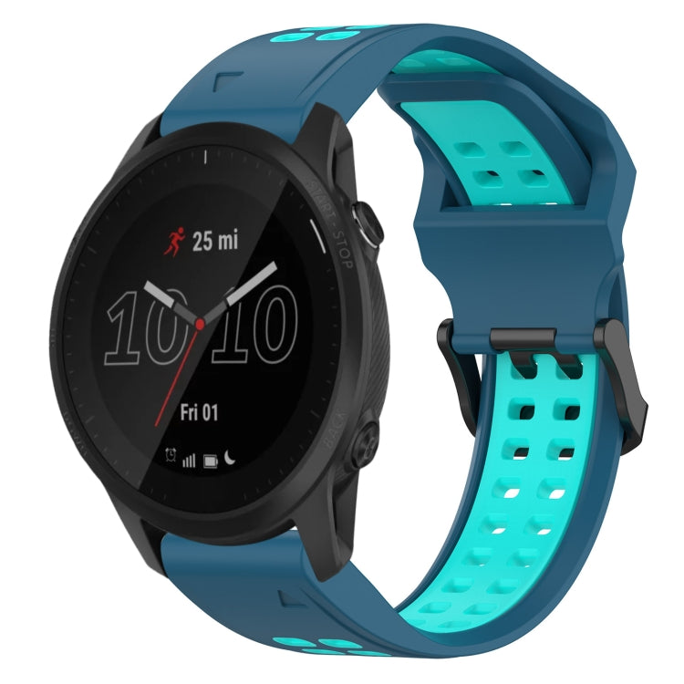 For Garmin Forerunner 945 22mm Two-Color Reverse Buckle Silicone Watch Band(Blue+Teal)
