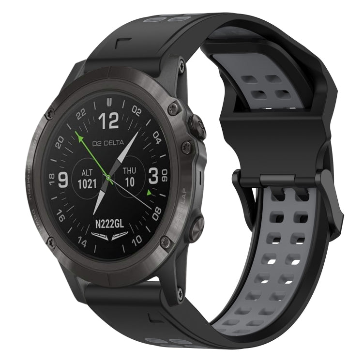 For Garmin D2 Delta PX 26mm Two-Color Reverse Buckle Silicone Watch Band(Black+Grey)