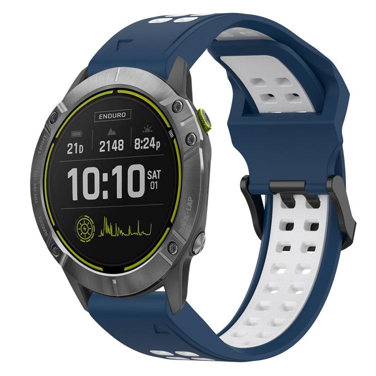 For Garmin Enduro 26mm Two-Color Reverse Buckle Silicone Watch Band(Blue+White)
