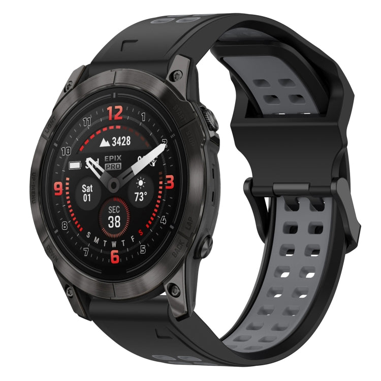 For Garmin Epix Pro 42mm 20mm Two-Color Reverse Buckle Silicone Watch Band(Black+Grey)