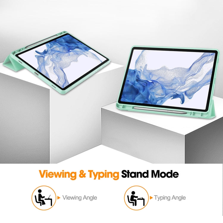 For Samsung Galaxy Tab S9 ENKAY Tri-fold Custer Leather TPU Bottom Smart Case with Pen Slot(Light Green) - free shipping - PMC Jewellery - Order now!