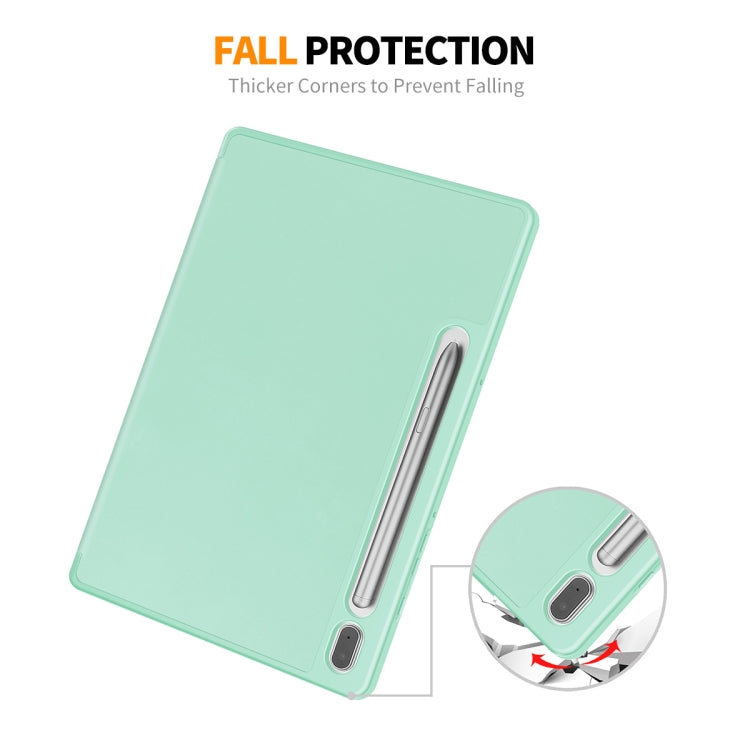 For Samsung Galaxy Tab S9 ENKAY Tri-fold Custer Leather TPU Bottom Smart Case with Pen Slot(Light Green) - free shipping - PMC Jewellery - Order now!