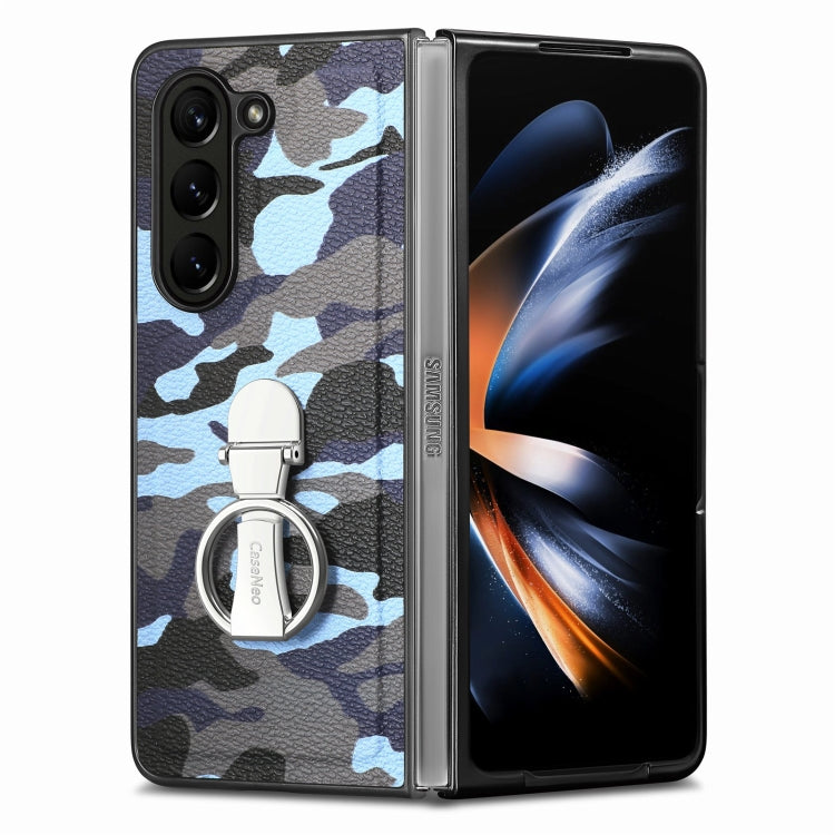 For Samsung Galaxy Z Fold5 5G Camouflage Ring Holder PC Phone Case(Blue)
