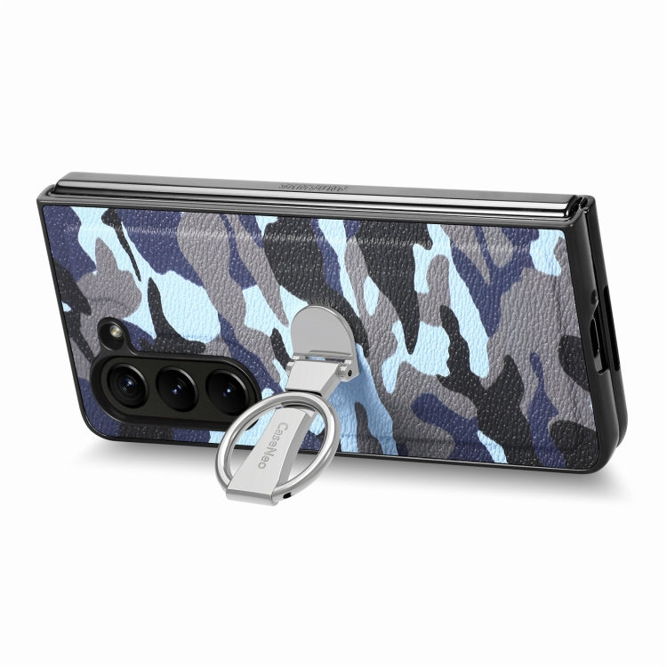 For Samsung Galaxy Z Fold5 5G Camouflage Ring Holder PC Phone Case(Blue)