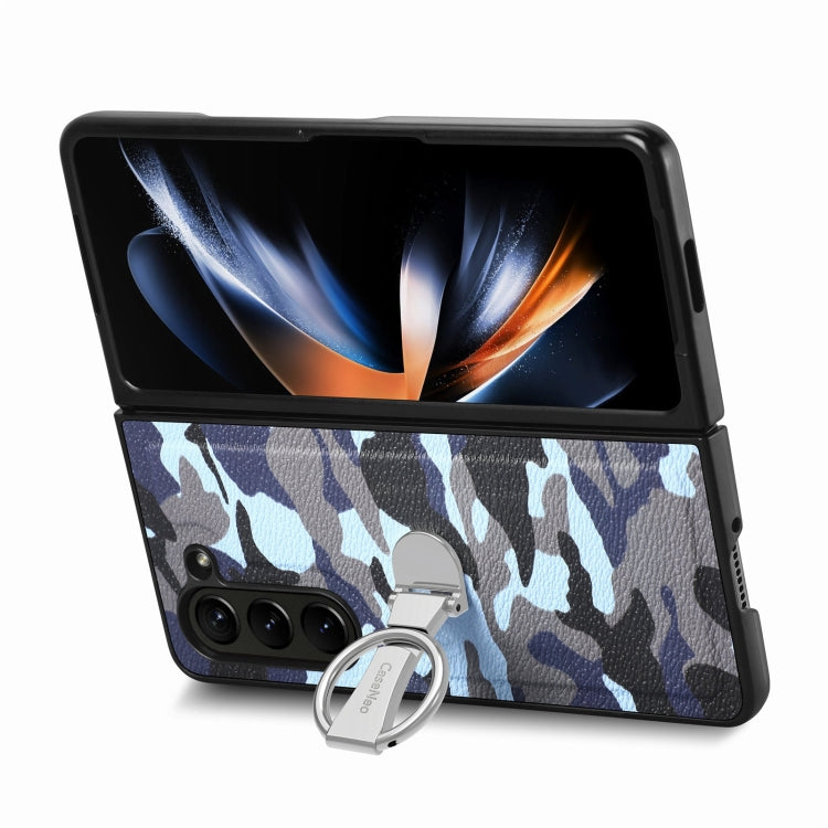 For Samsung Galaxy Z Fold5 5G Camouflage Ring Holder PC Phone Case(Blue)
