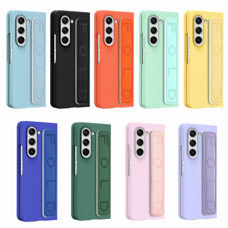 For Samsung Galaxy Z Fold5 5G Integrated Wristband Genuine Leather Phone Case(Orange)