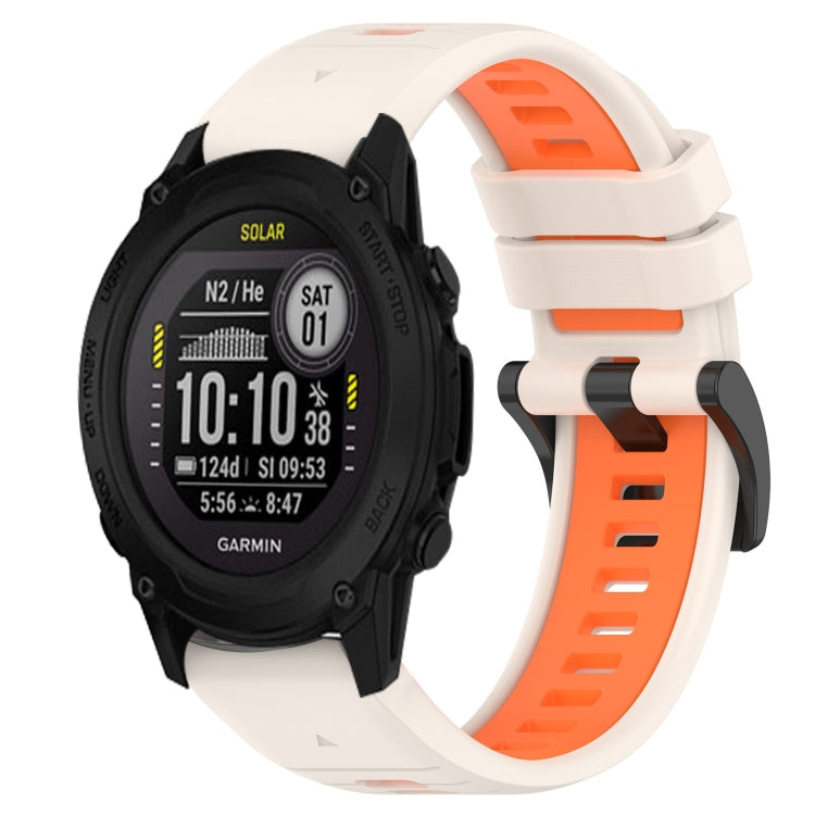 Compatible with Garmin Descent G1 Solar 22mm Sports Two-Color Silicone Watch Band(Starlight+Orange)