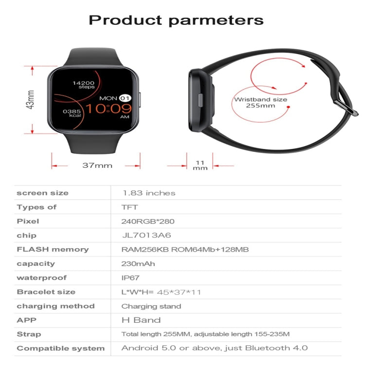 Y83 1.83 inch Color Screen Smart Watch,Support Heart Rate / Blood Pressure / Blood Oxygen / Blood Glucose Monitoring(Black) - free shipping - PMC TechLife - Order now!