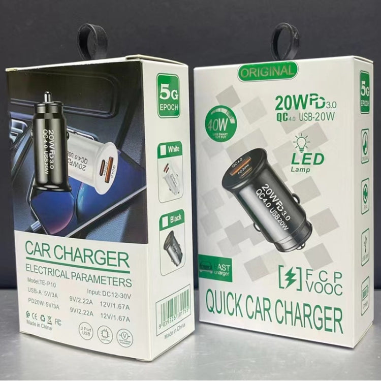 P10 Mini Style QC4.0 USB / PD20W Dual Port Car Charger(Black) - Car Charger by PMC TechLife | Online Shopping South Africa | PMC TechLife