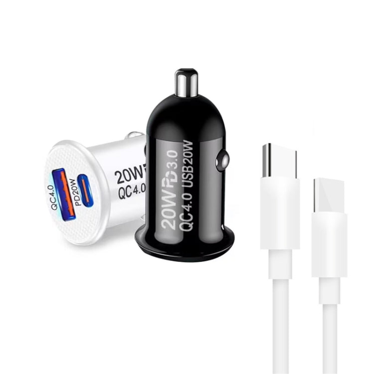 P10 Mini QC4.0 USB / PD20W Car Charger with Type-C to Type-C Fast Charging Data Cable(White)