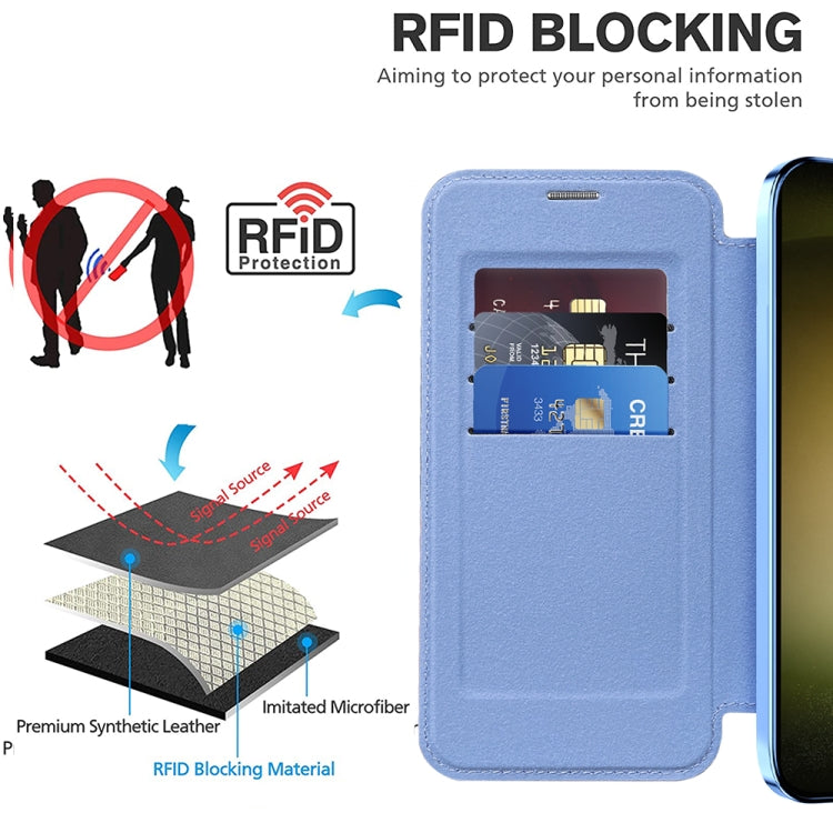 For Samsung Galaxy S23 Ultra 5G Shield Magsafe RFID Anti-theft Rhombus Leather Phone Case(Blue)