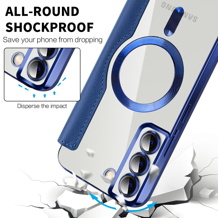 For Samsung Galaxy S22+ 5G Shield MagSafe RFID Anti-theft Rhombus Leather Phone Case(Dark Blue) - Galaxy S22+ 5G Cases by PMC TechLife | Online Shopping South Africa | PMC TechLife | Buy Now Pay Later Mobicred