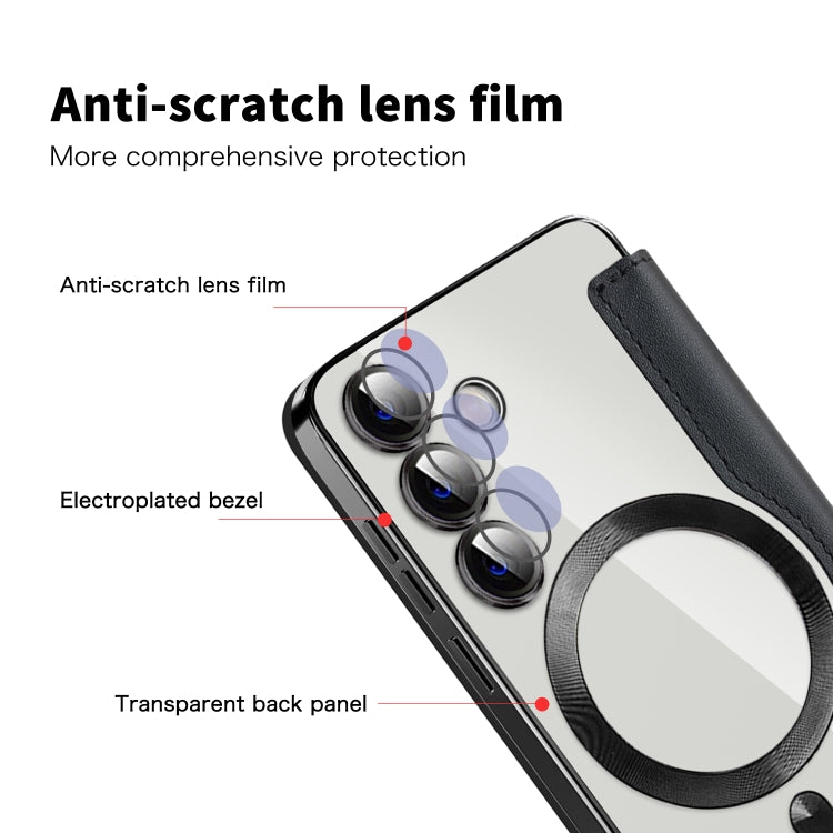 For Samsung Galaxy S24 5G Shield Magsafe RFID Anti-theft Rhombus Leather Phone Case(Black) - Galaxy S24 5G Cases by PMC TechLife | Online Shopping South Africa | PMC TechLife