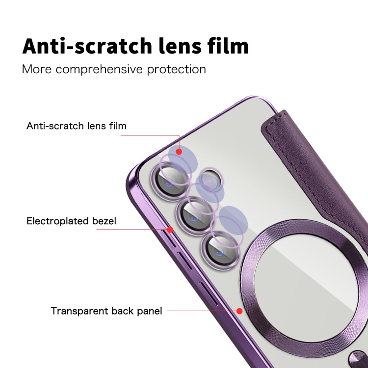 For Samsung Galaxy S24 5G Shield Magsafe RFID Anti-theft Rhombus Leather Phone Case(Purple) - Galaxy S24 5G Cases by PMC TechLife | Online Shopping South Africa | PMC TechLife
