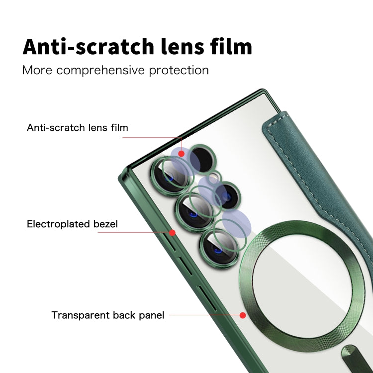 For Samsung Galaxy S24 Ultra 5G Shield Magsafe RFID Anti-theft Rhombus Leather Phone Case(Green) - Galaxy S24 Ultra 5G Cases by PMC TechLife | Online Shopping South Africa | PMC TechLife