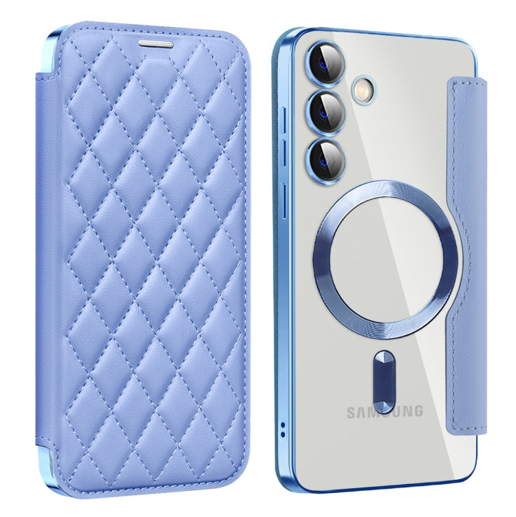 For Samsung Galaxy S24+ 5G Shield MagSafe RFID Anti-theft Rhombus Leather Phone Case(Blue)