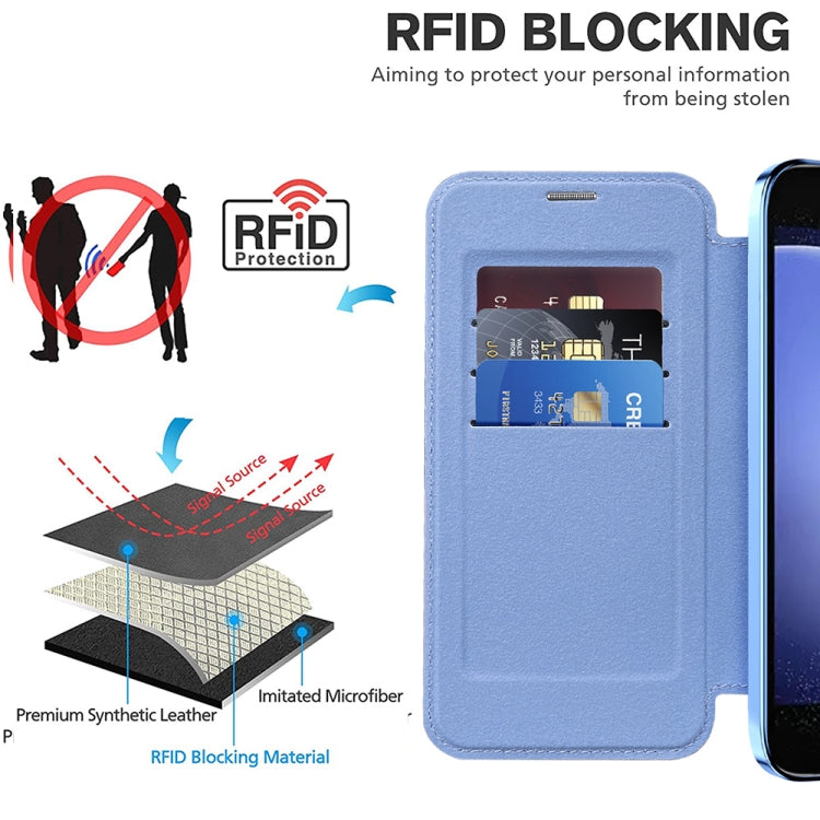 For Samsung Galaxy S23 FE 5G Shield Magsafe RFID Anti-theft Rhombus Leather Phone Case(Blue)