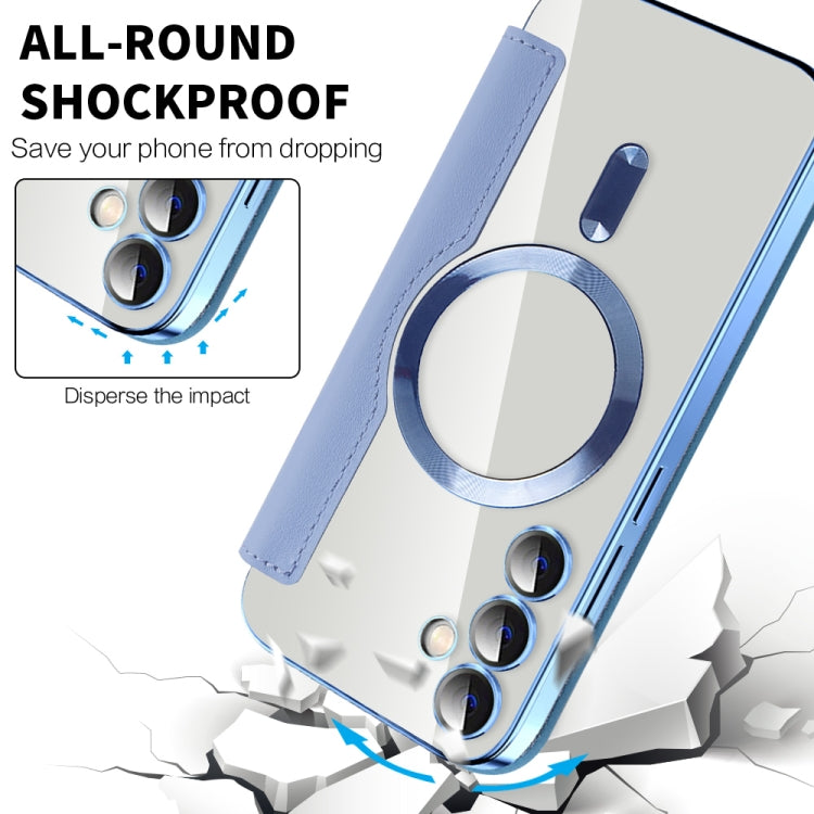For Samsung Galaxy S23 FE 5G Shield Magsafe RFID Anti-theft Rhombus Leather Phone Case(Blue)