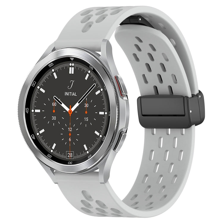 For Samsung Galaxy Watch 4 Classic 46mm 20mm Folding Magnetic Clasp Silicone Watch Band(Light Grey)