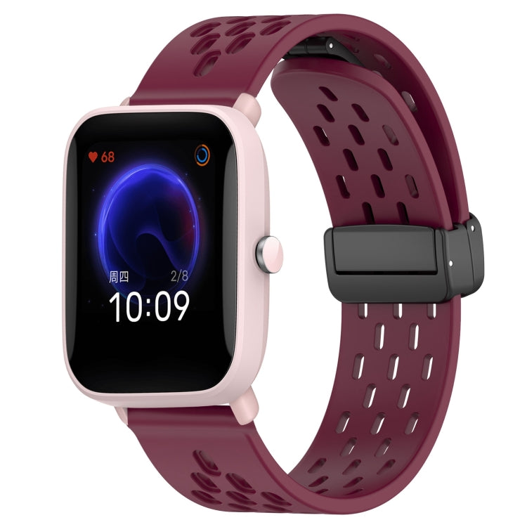 For Amazfit Pop Pro 20mm Folding Magnetic Clasp Silicone Watch Band(Burgundy)