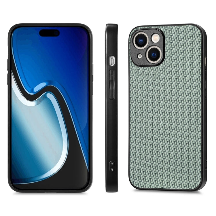 For iPhone 15 ENKAY Fiber Leather Skin PC Phone Case with High Aluminum-silicon Glass Film(Green)