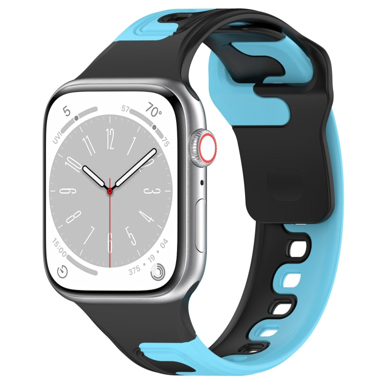For Apple Watch 9 41mm Double Color Silicone Watch Band(Black+Blue)