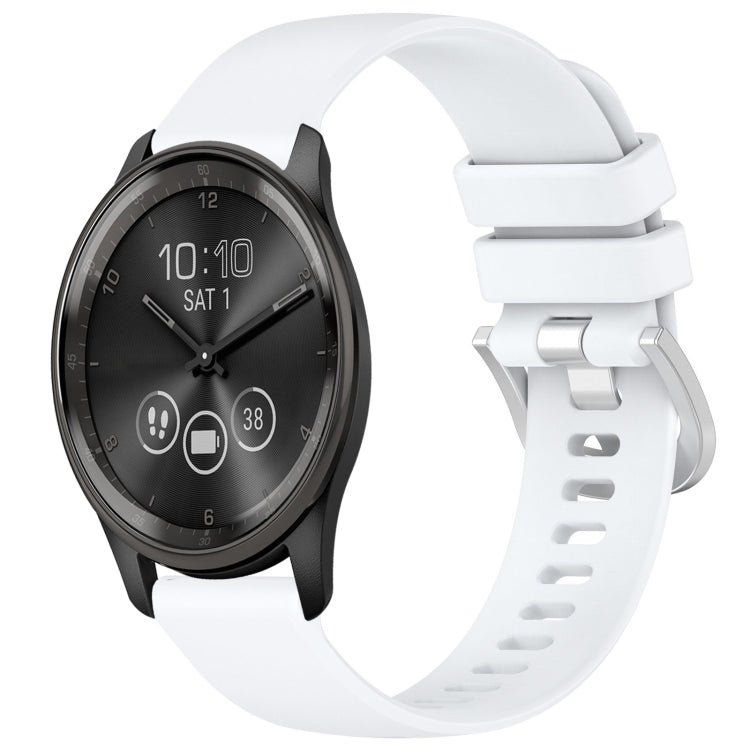 Compatible with Garmin VivoMove Trend Liquid Glossy Silver Buckle Silicone Watch Band(White)
