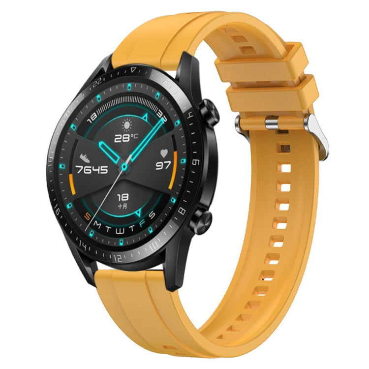 For Huawei Watch GT 42mm / 46mm Tire Pattern Silver Buckle Silicone Watch Band(Yellow)