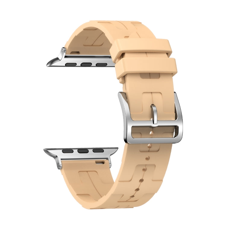 For Apple Watch Series 9 45mm H Texture Soft Silicone Buckle Watch Band(Light Yellow)