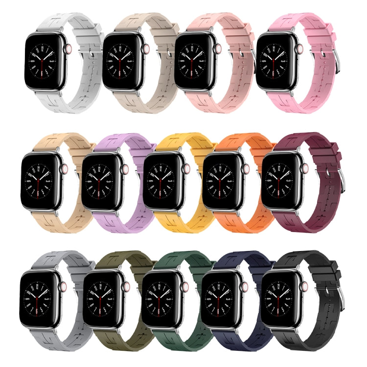 For Apple Watch Series 9 45mm H Texture Soft Silicone Buckle Watch Band(Light Yellow)