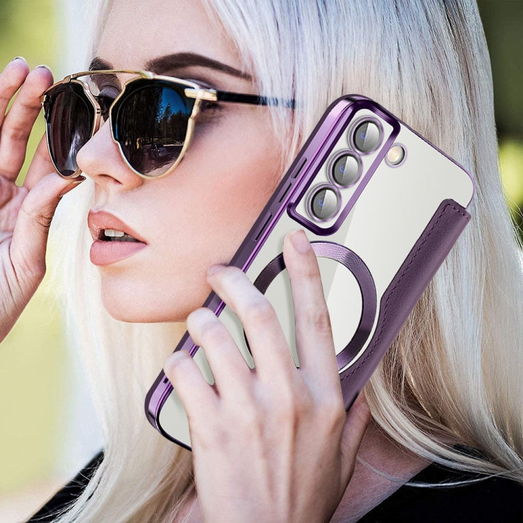 For Samsung Galaxy S22+ 5G MagSafe Magnetic RFID Anti-theft Leather Phone Case(Purple) - Galaxy S22 5G Cases by PMC TechLife | Online Shopping South Africa | PMC TechLife