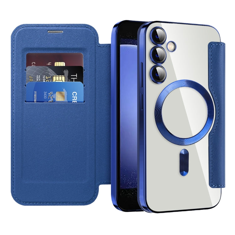 For Samsung Galaxy S23 FE 5G MagSafe Magnetic RFID Anti-theft Leather Phone Case(Dark Blue)